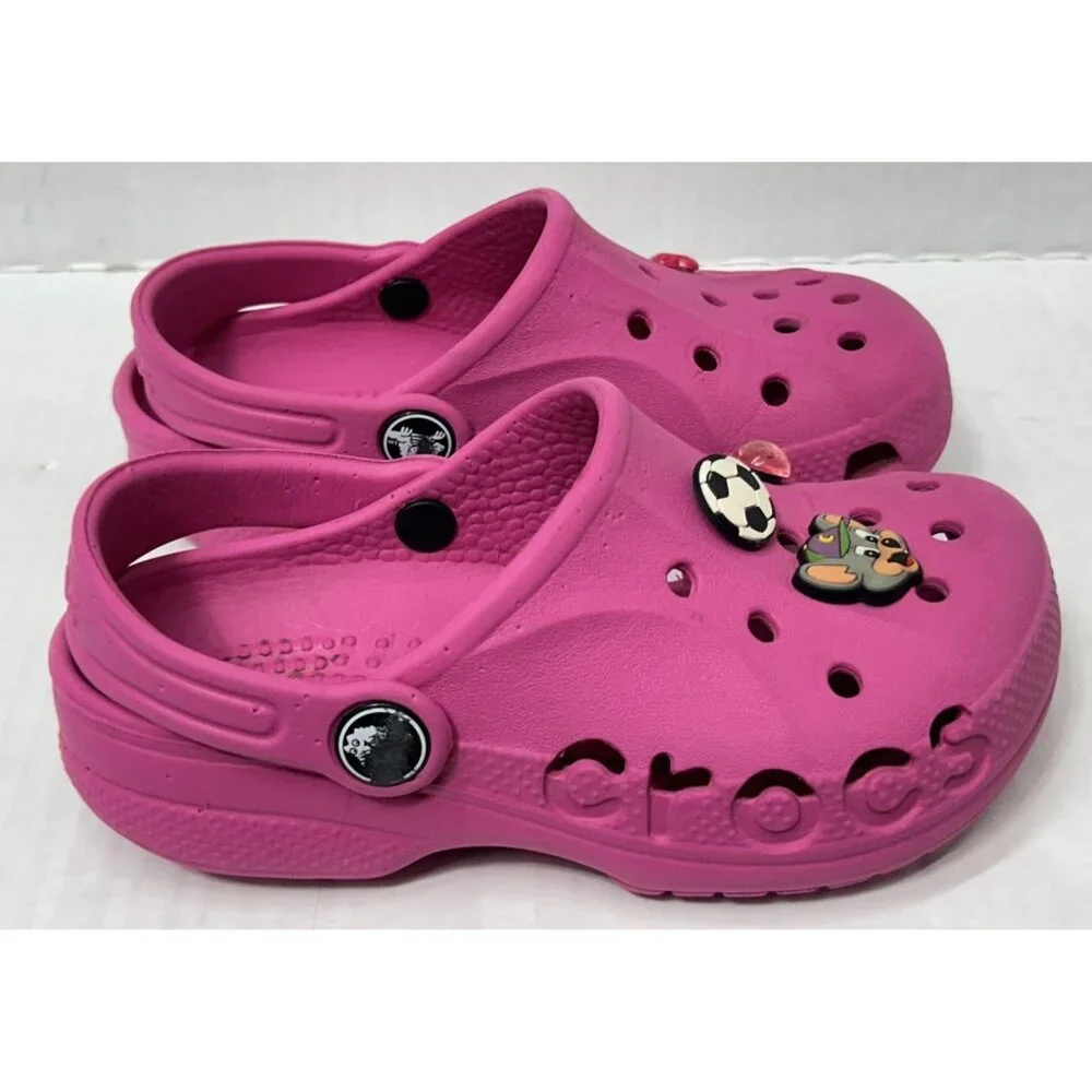 Crocs baya clogs shoes Youth Size 10/11C Pink Slip On Jibbitz Charms Summer